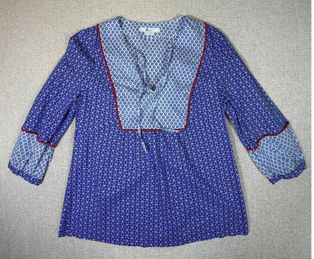Boden Women 6 Star Print Peasant Blouse Patriotic 3/4 Sleeve Casual Summer Top